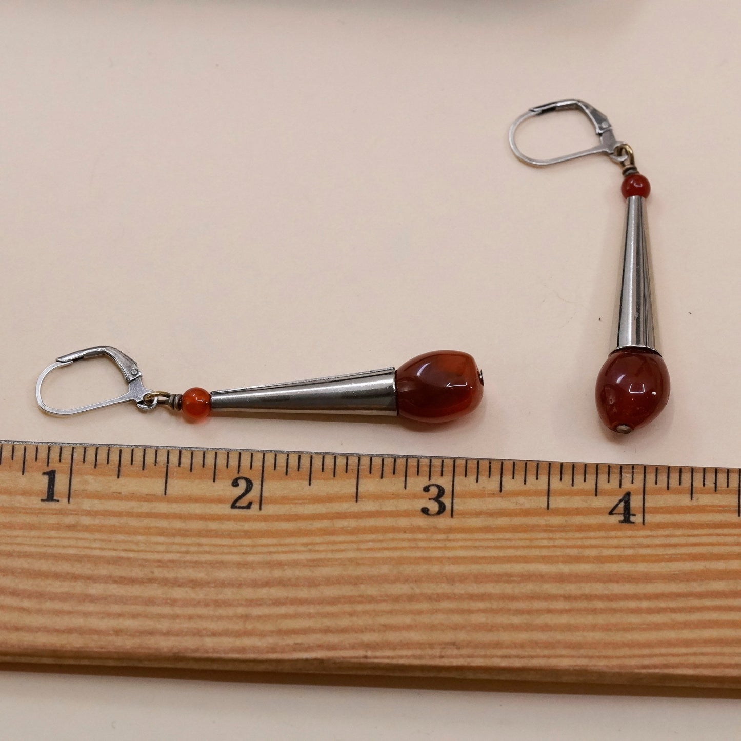 Vintage sterling 925 silver handmade earrings with carnelian beads