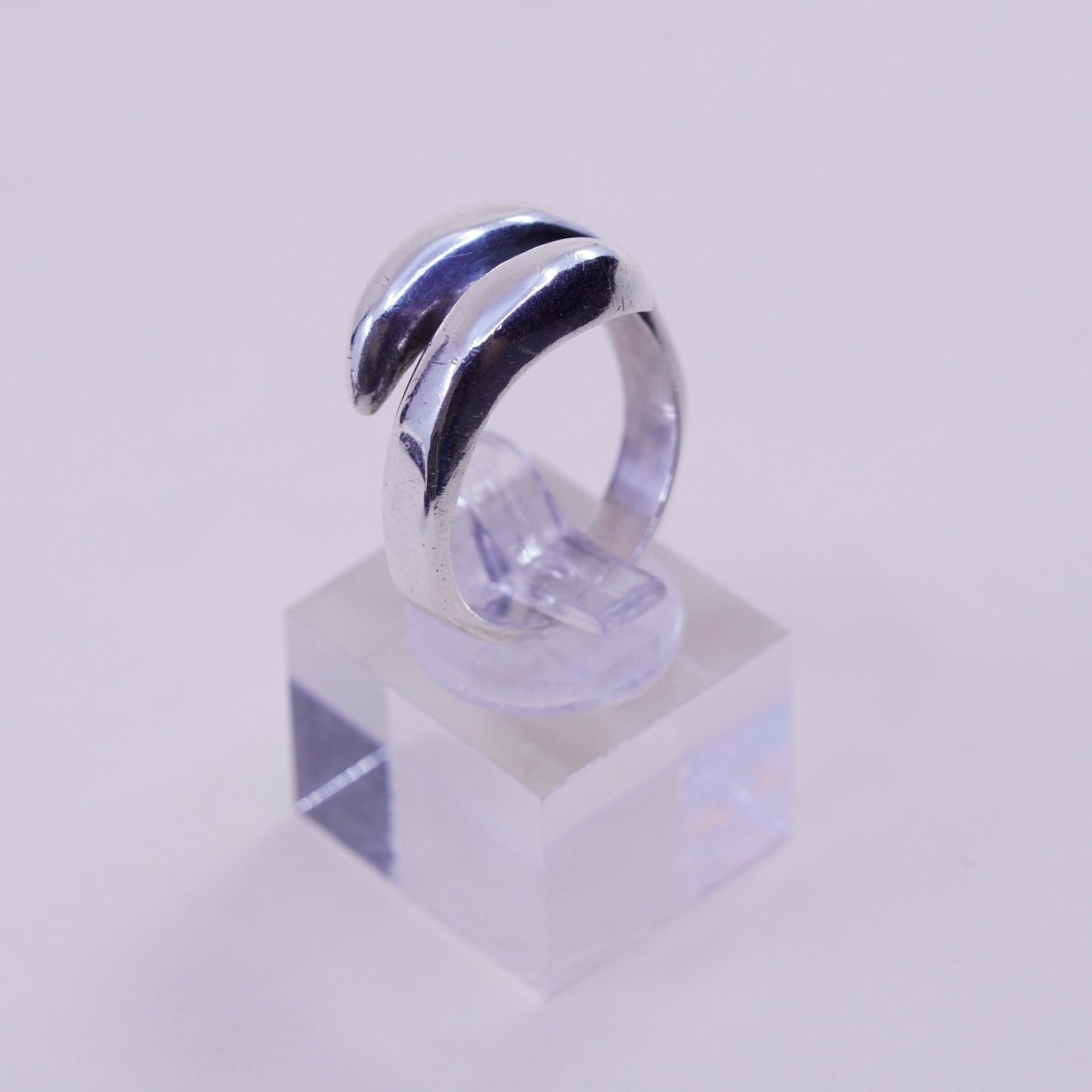 Size 8.5, vintage Sterling silver handmade statement ring, 925 ribbed band