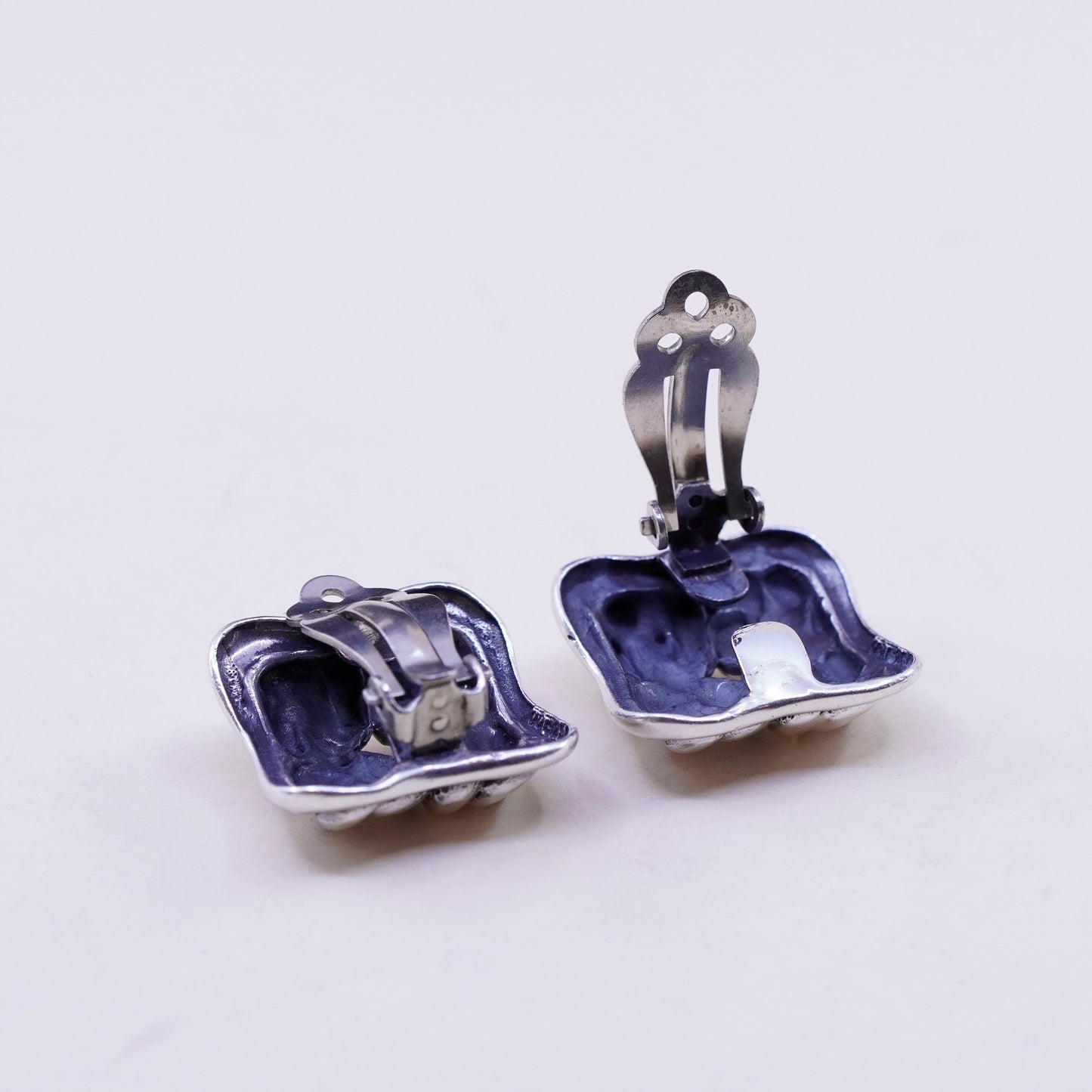 Vintage Sterling silver clip on earrings, cable textured 925 silver