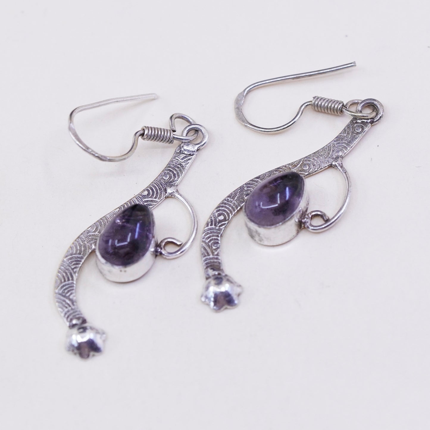Vintage Sterling 925 silver handmade earrings with amethyst teardrops