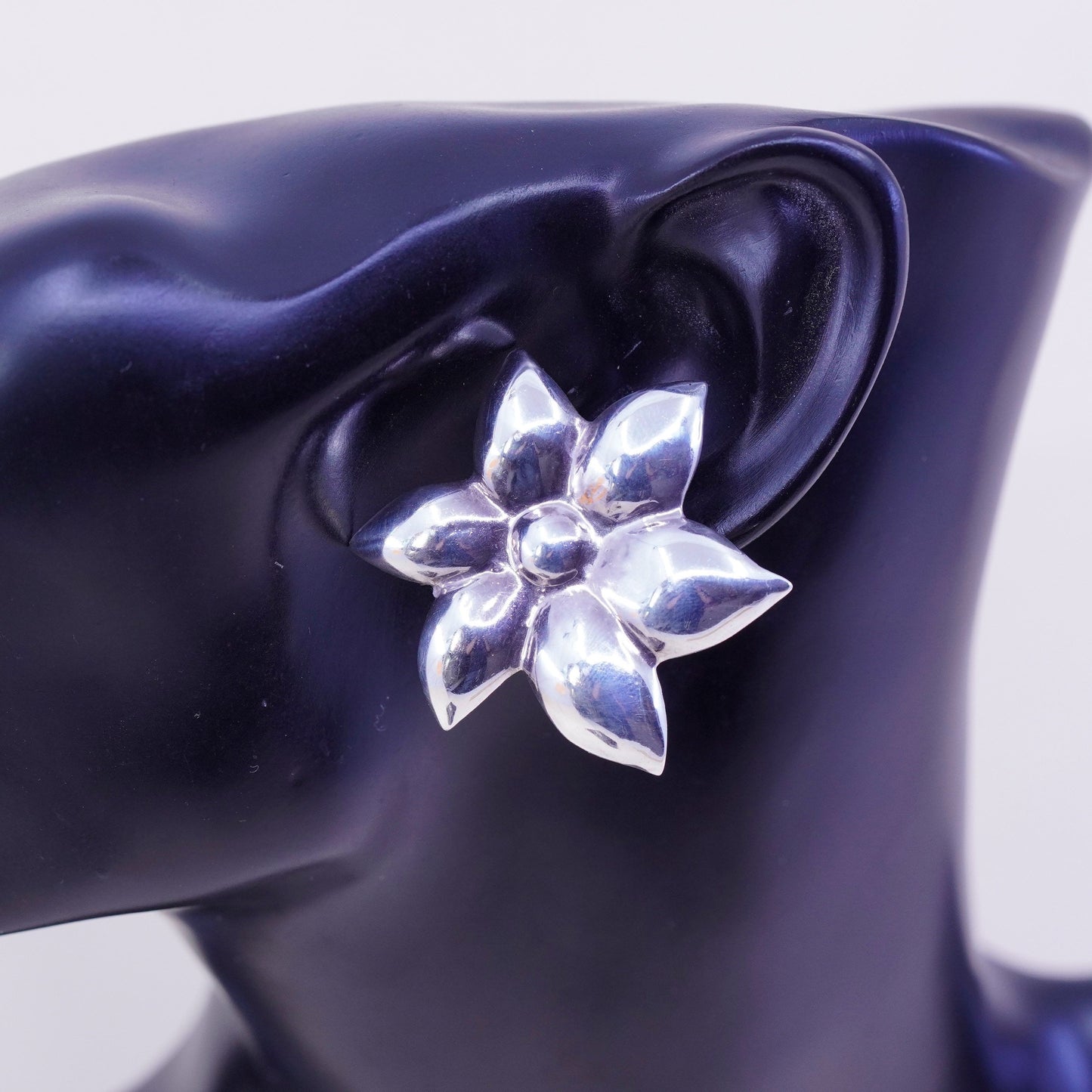 Vintage Sterling silver handmade earrings, 925 origami flower studs