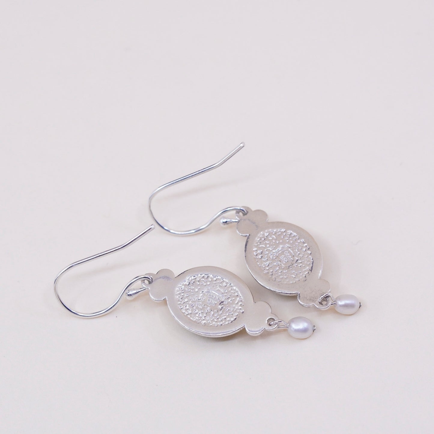 CCO Sterling 925 Silver earrings with oval turquoise inlay and pearl drops