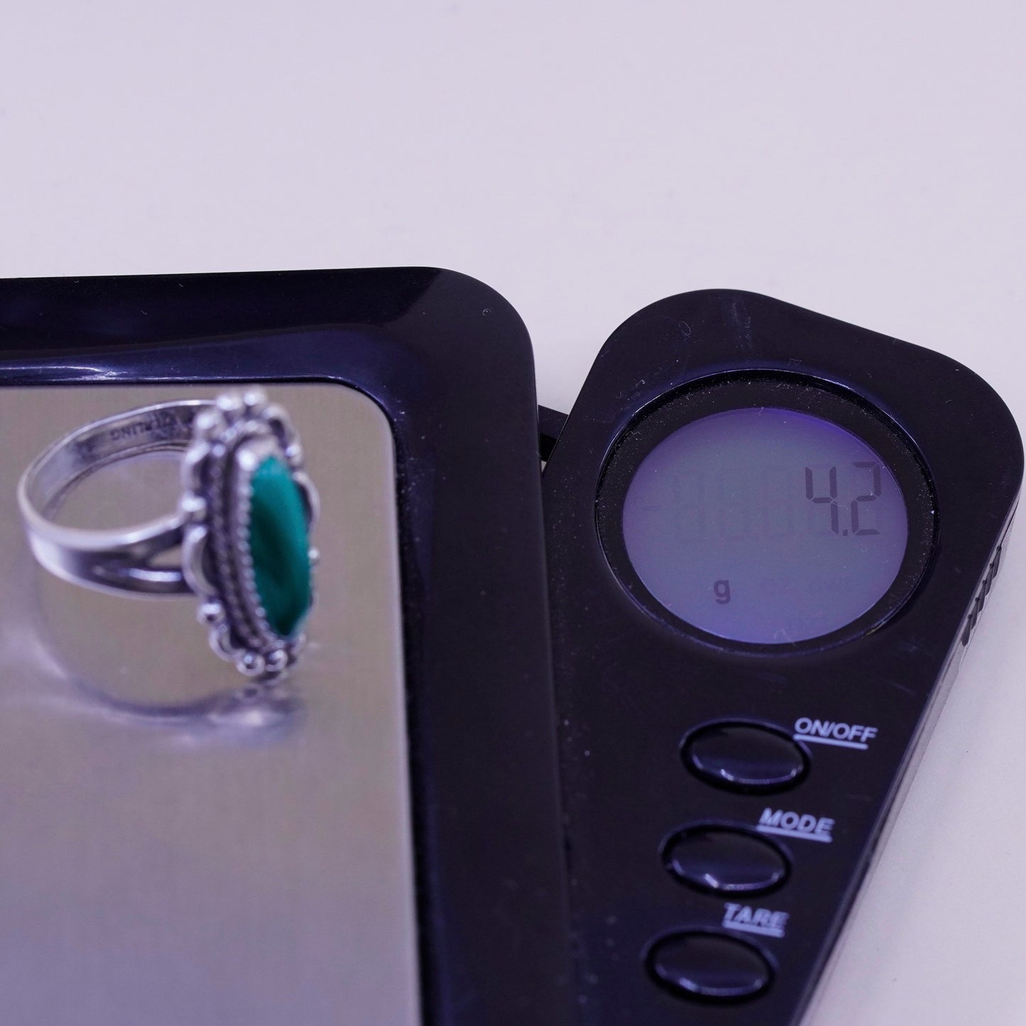 Size 6.75 Native American bell trading post sterling 925 silver ring malachite