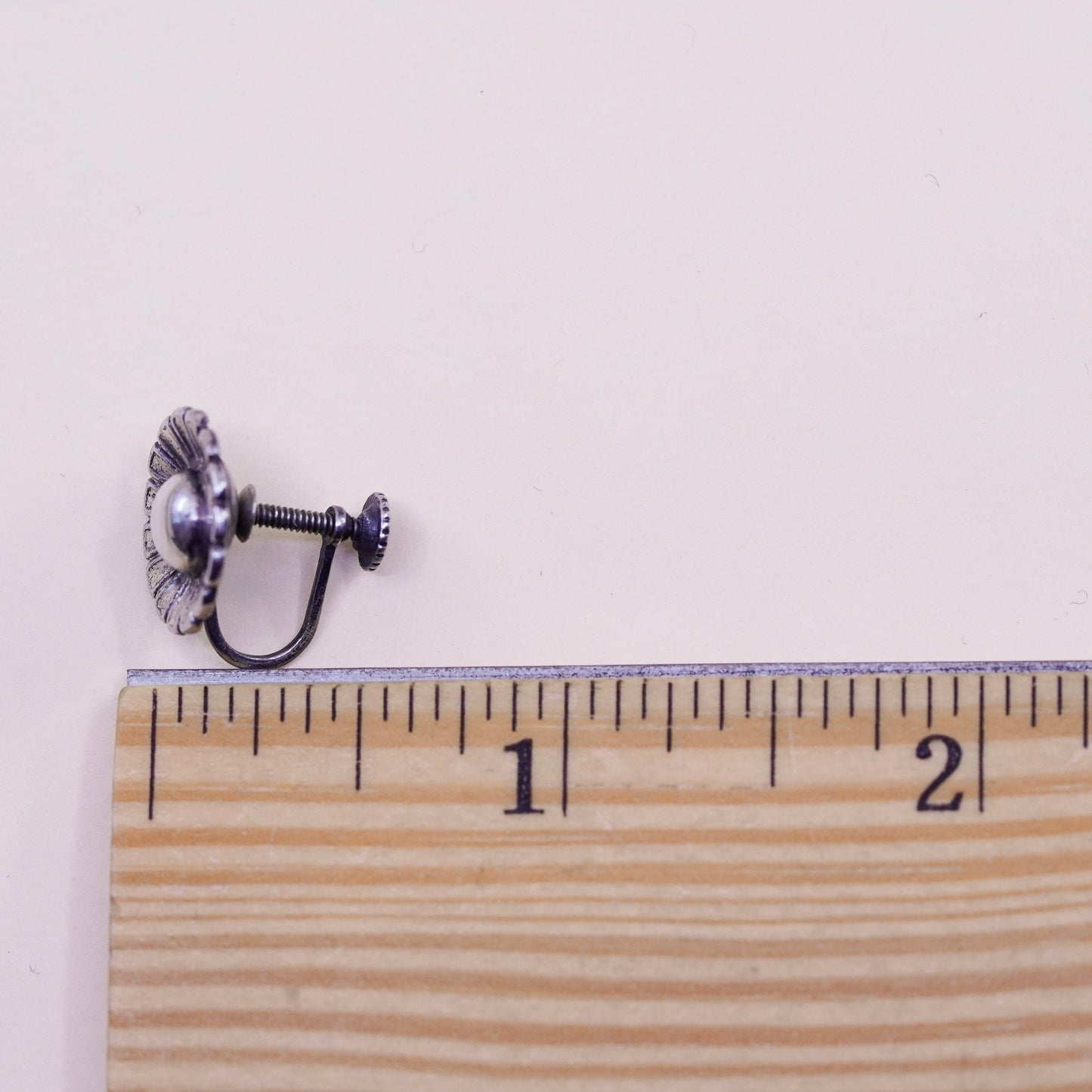 Vintage Sterling silver handmade earrings, 925 screw back flower