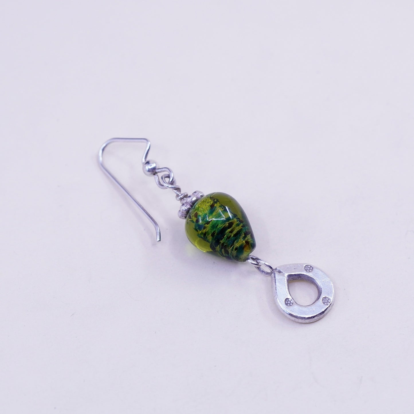 Vintage Sterling 925 silver handmade earrings with green teardrop glass dangles