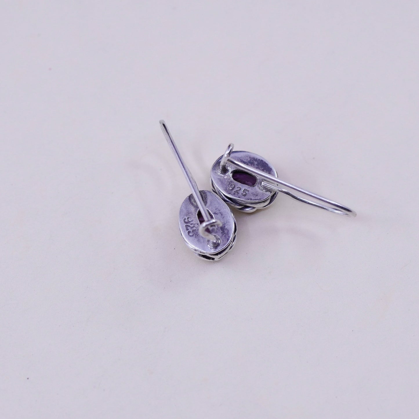 Vintage sterling silver handmade earrings, 925 drops with amethyst