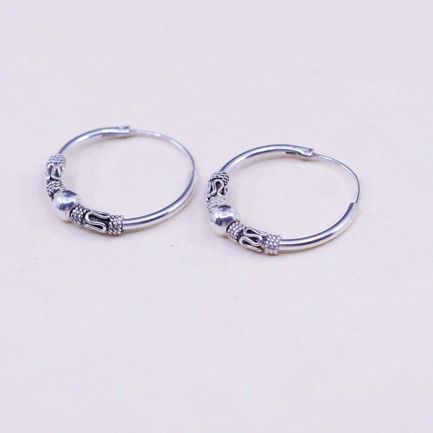 1”, Vintage sterling 925 silver loop handmade earrings, bali wired hoops