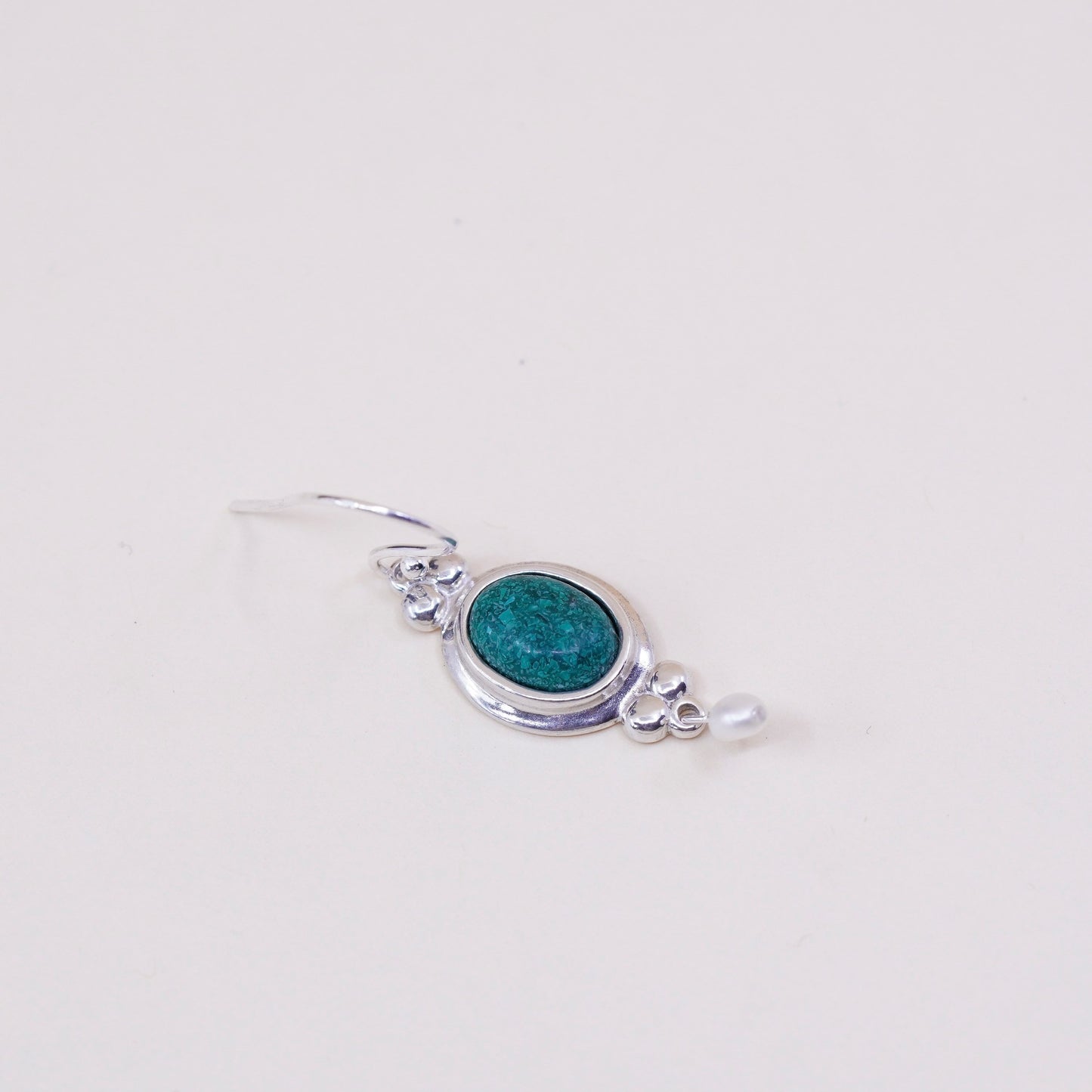 CCO Sterling 925 Silver earrings with oval turquoise inlay and pearl drops