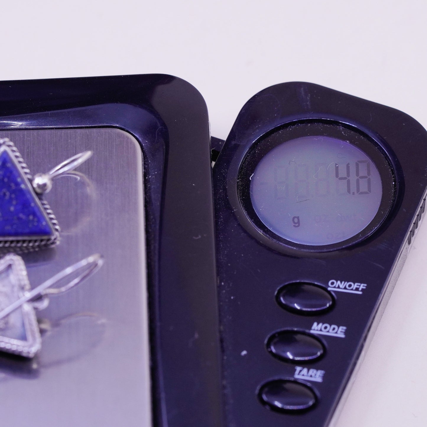Vintage PRECIV Sterling 925 Silver Handmade earrings w/ triangular lapis lazuli