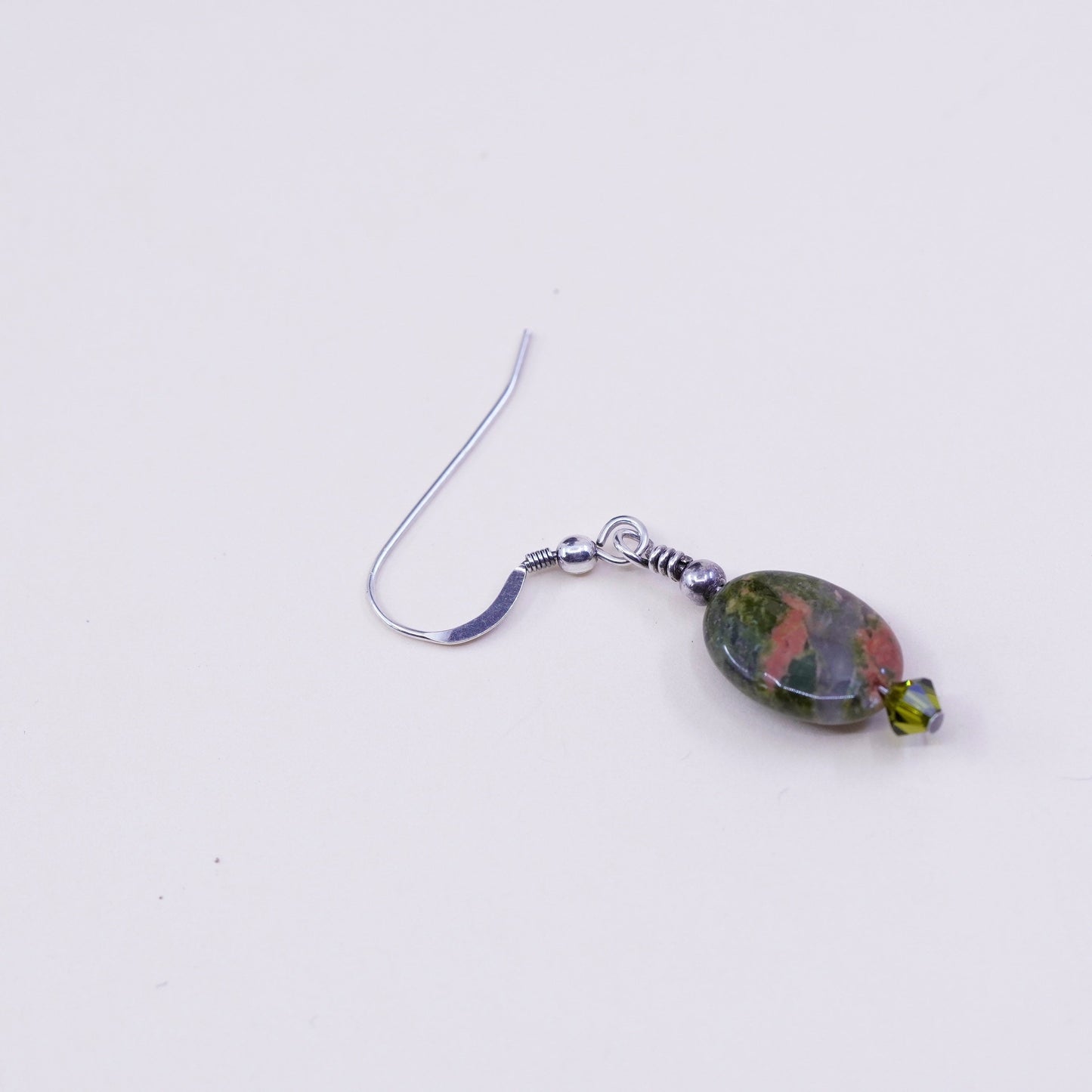 Vintage Sterling 925 silver handmade earrings with green jasper drops, stamped 925