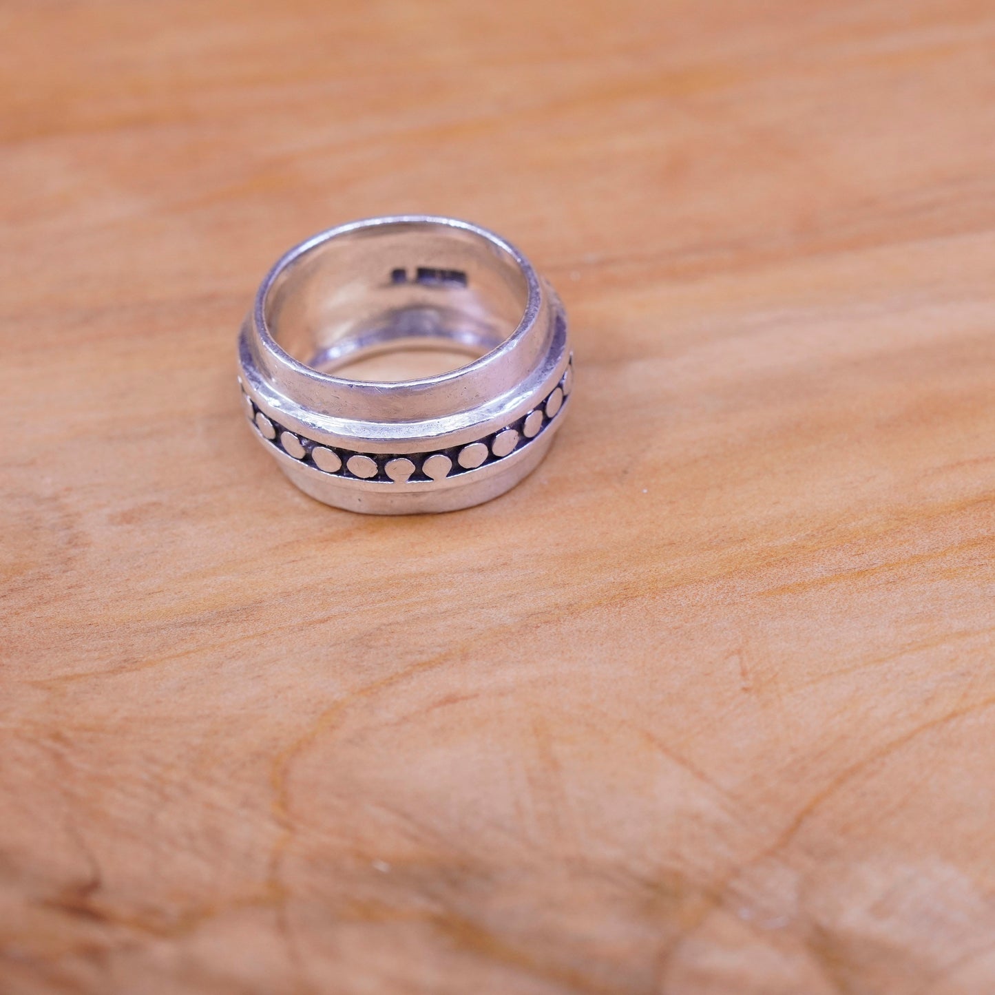size 6, vintage Sterling silver handmade ring, 925 wide band with bead pattern