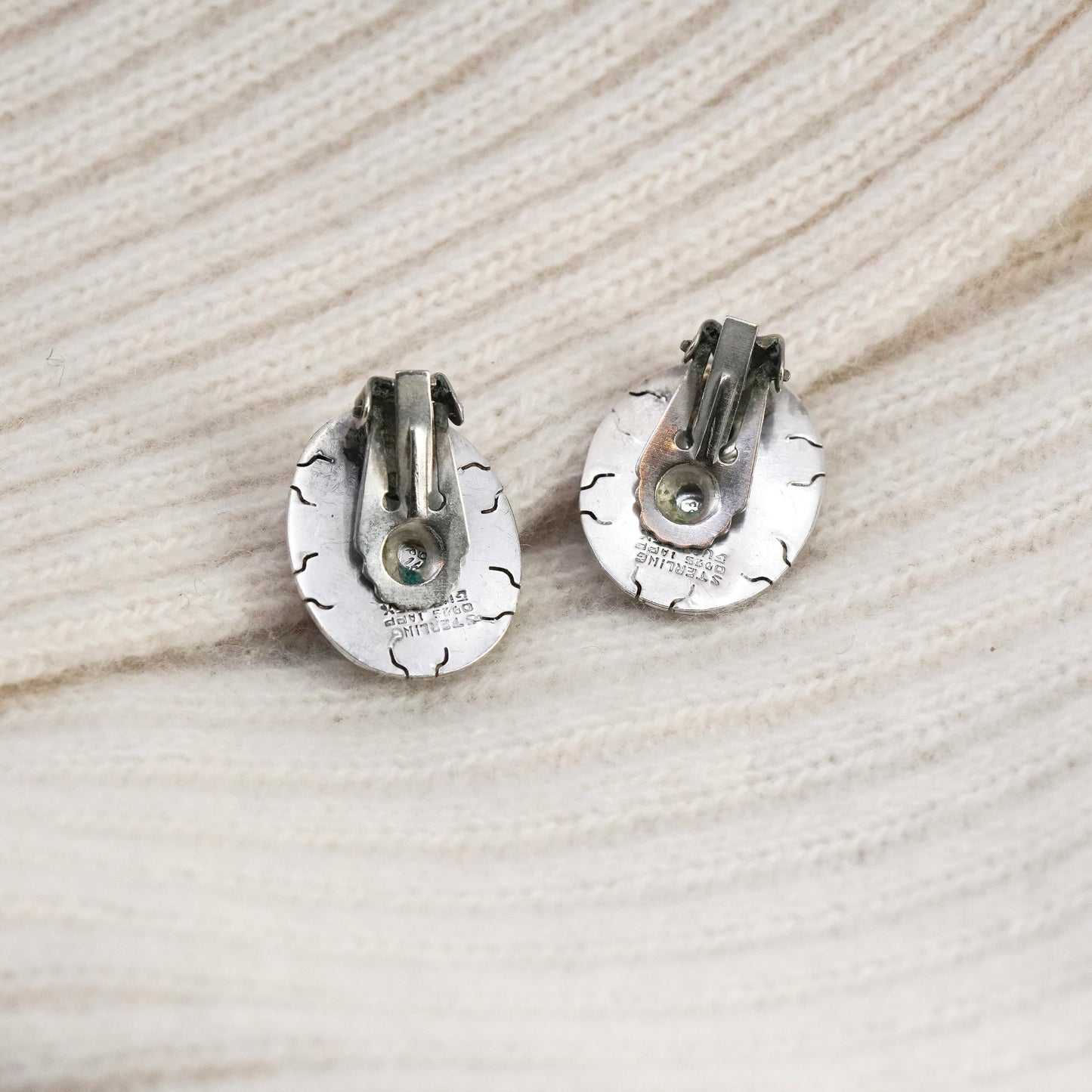 Vintage mexico Sterling 925 silver handmade clip on earrings with abalone