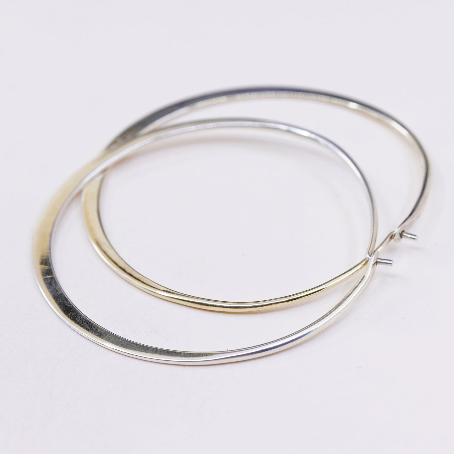 1.75” vermeil gold over sterling silver earrings, primitive flatten hoops