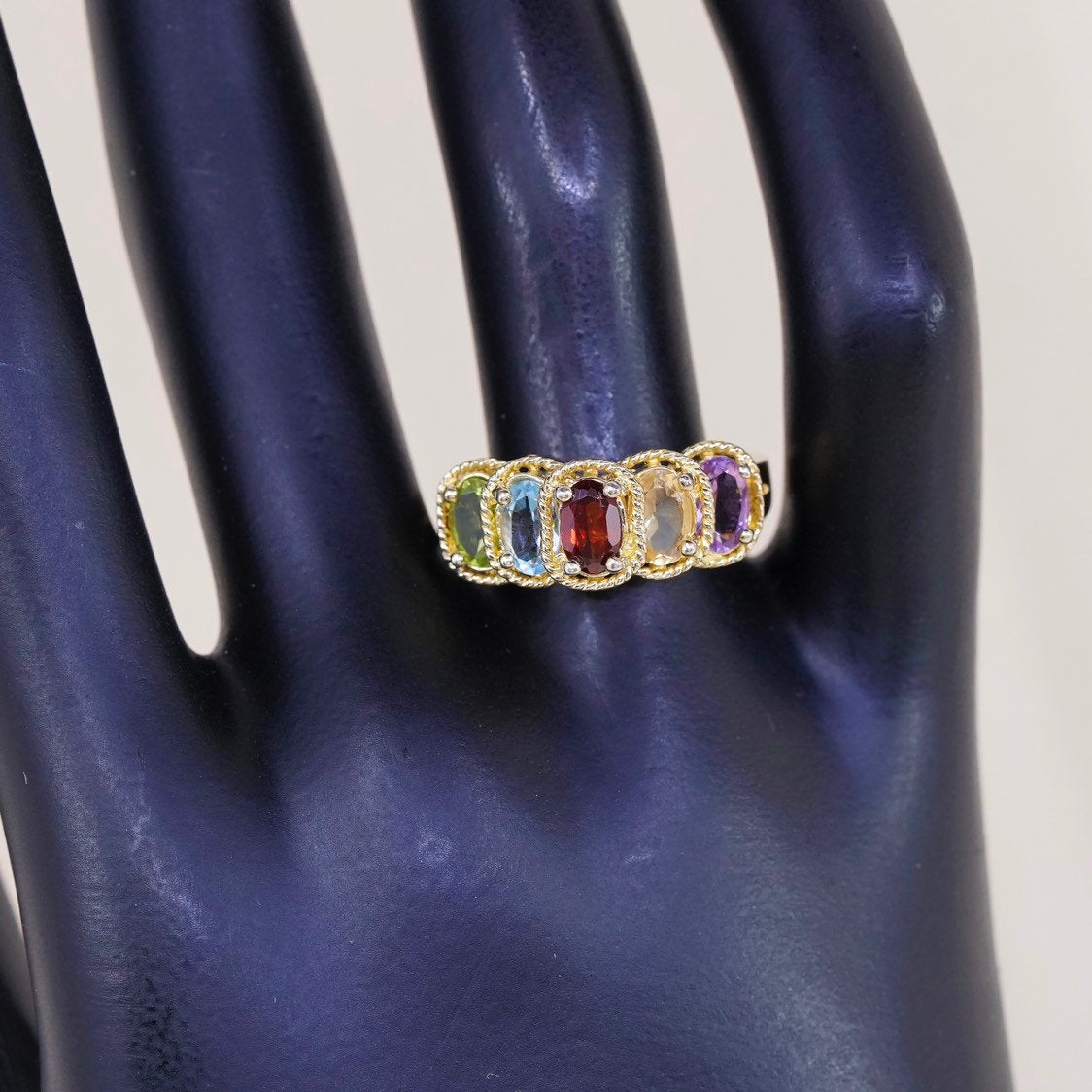 sz 8.25, Vermeil gold sterling 925 silver citrine ruby sapphire amethyst ring