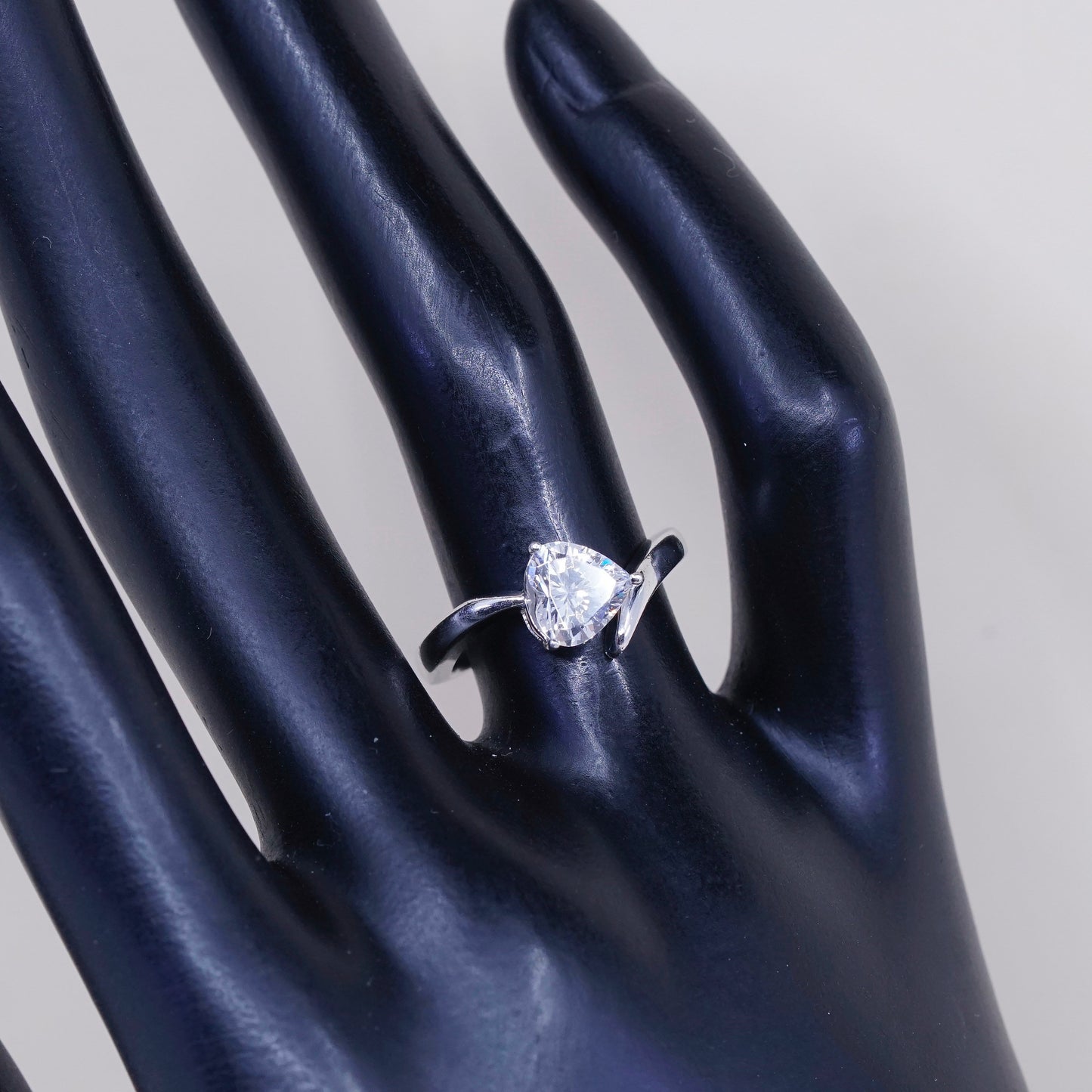 Size 6, vtg sterling silver handmade ring, stamped 925, engagement ring w/ cz