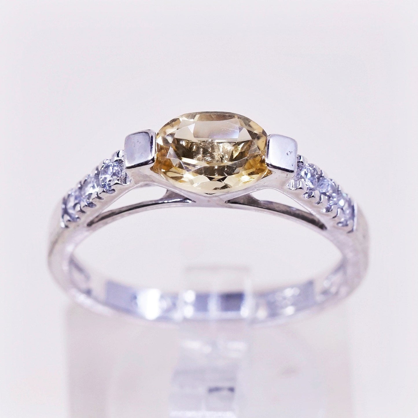 Size 9.25, vintage NVC Sterling silver ring, 925 with citrine and cz