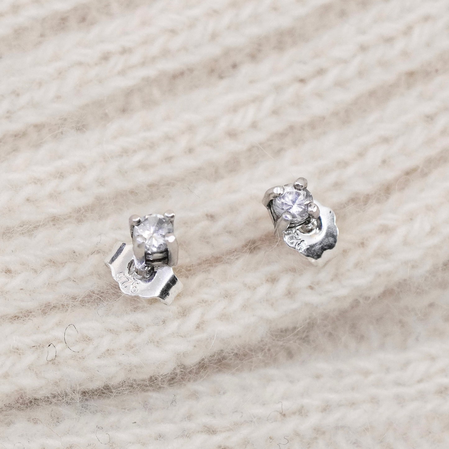 3mm, Vintage sterling 925 silver cz studs, minimalist earrings