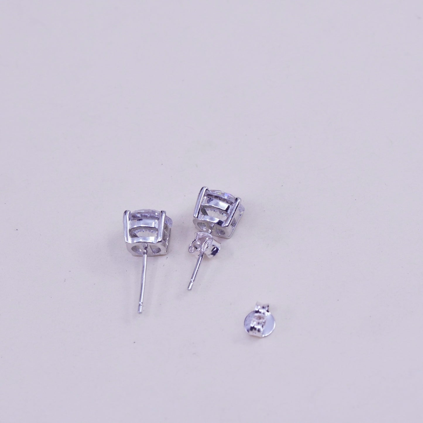 8mm, Vintage sterling 925 silver genuine cz studs, filigree earrings