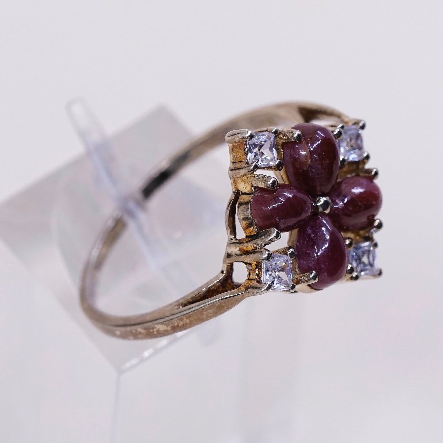 sz 10, Vermeil gold over sterling 925 silver flower ring w/ gold and Cz