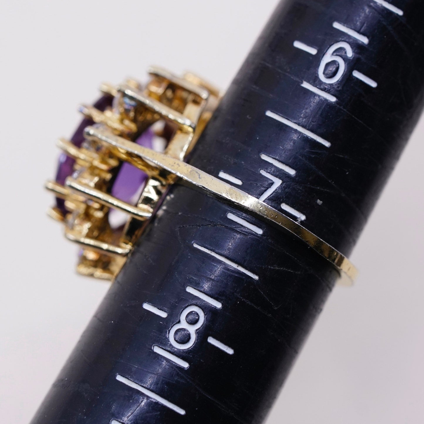sz 7, Vermeil gold over sterling silver 925 cocktail ring with amethyst and Cz