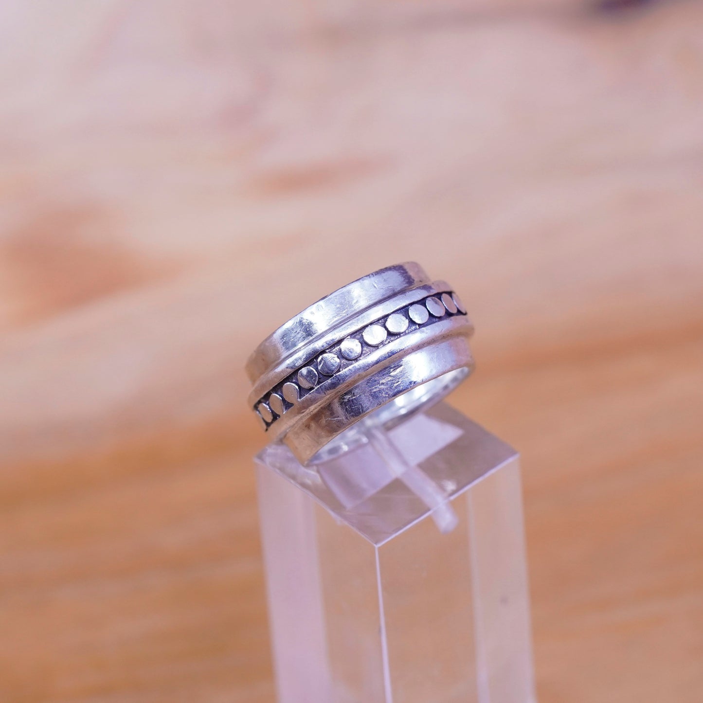 size 6, vintage Sterling silver handmade ring, 925 wide band with bead pattern