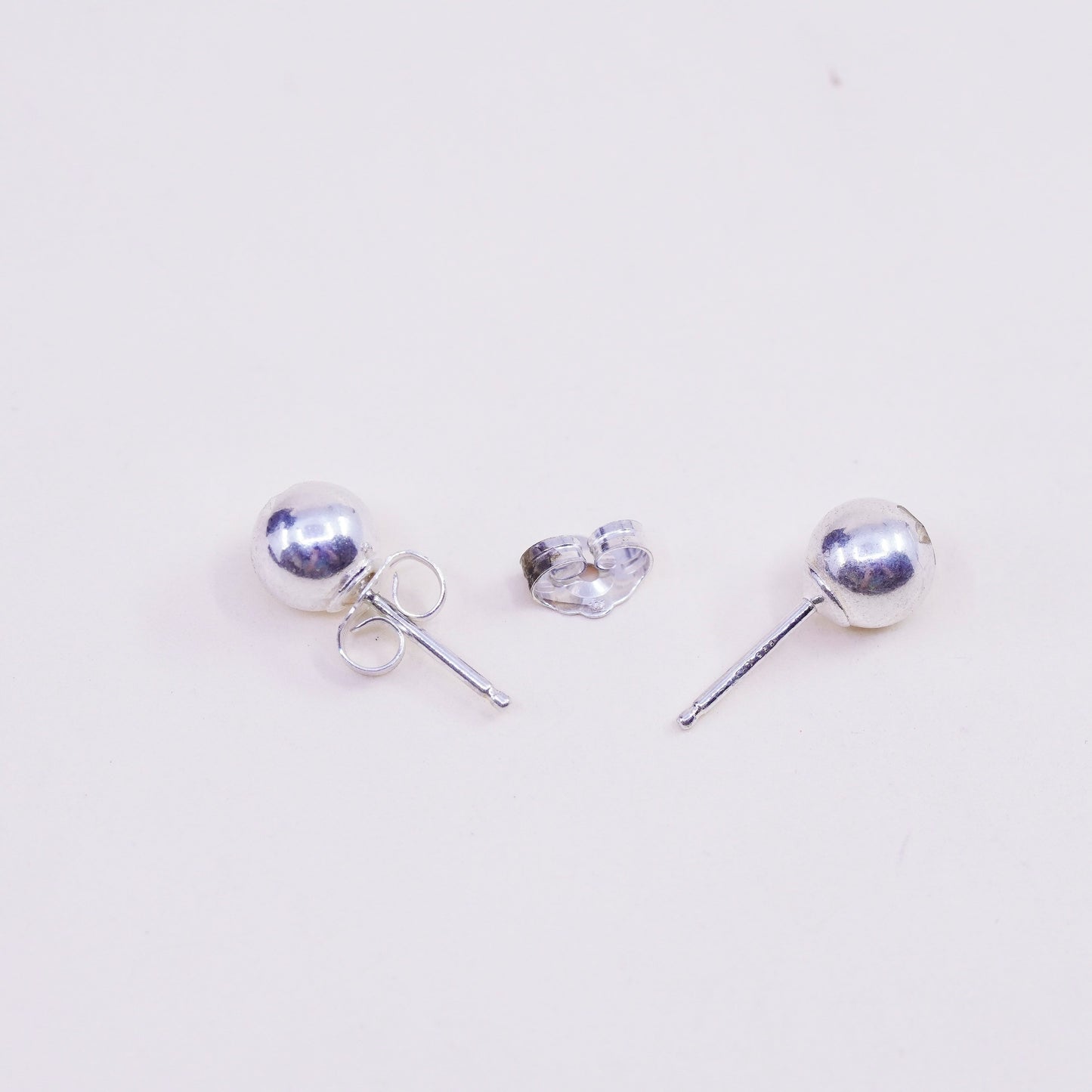 5mm, Vintage sterling silver sphere studs, handmade 925 earrings with star
