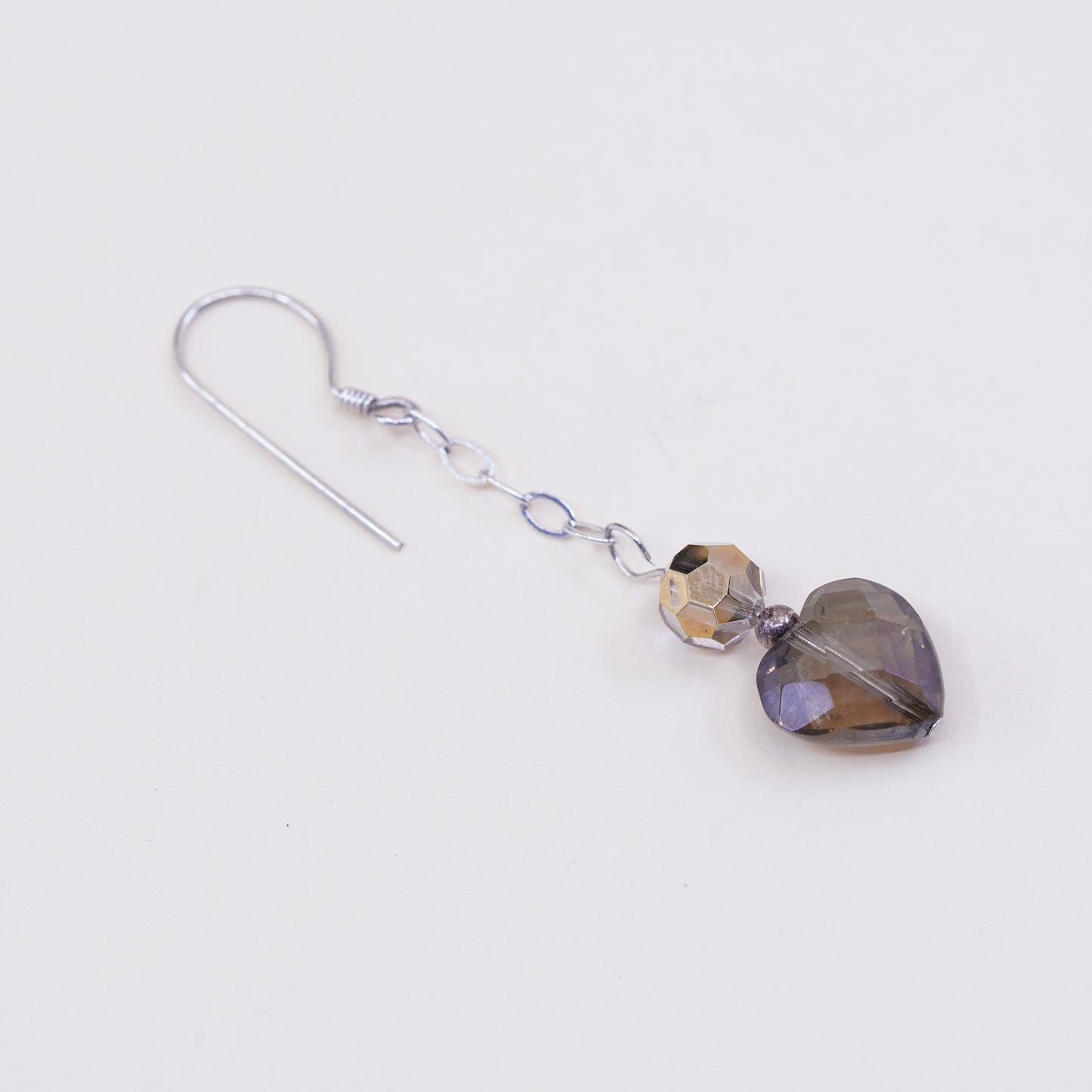 Vintage sterling 925 silver handmade earrings with heart crystal drops
