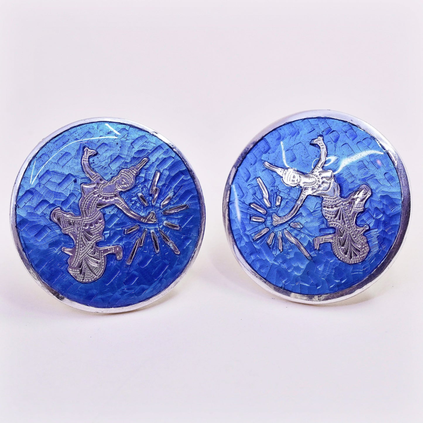 AMF arco Sterling silver handmade earrings 925 enamel screw back Indian goddess