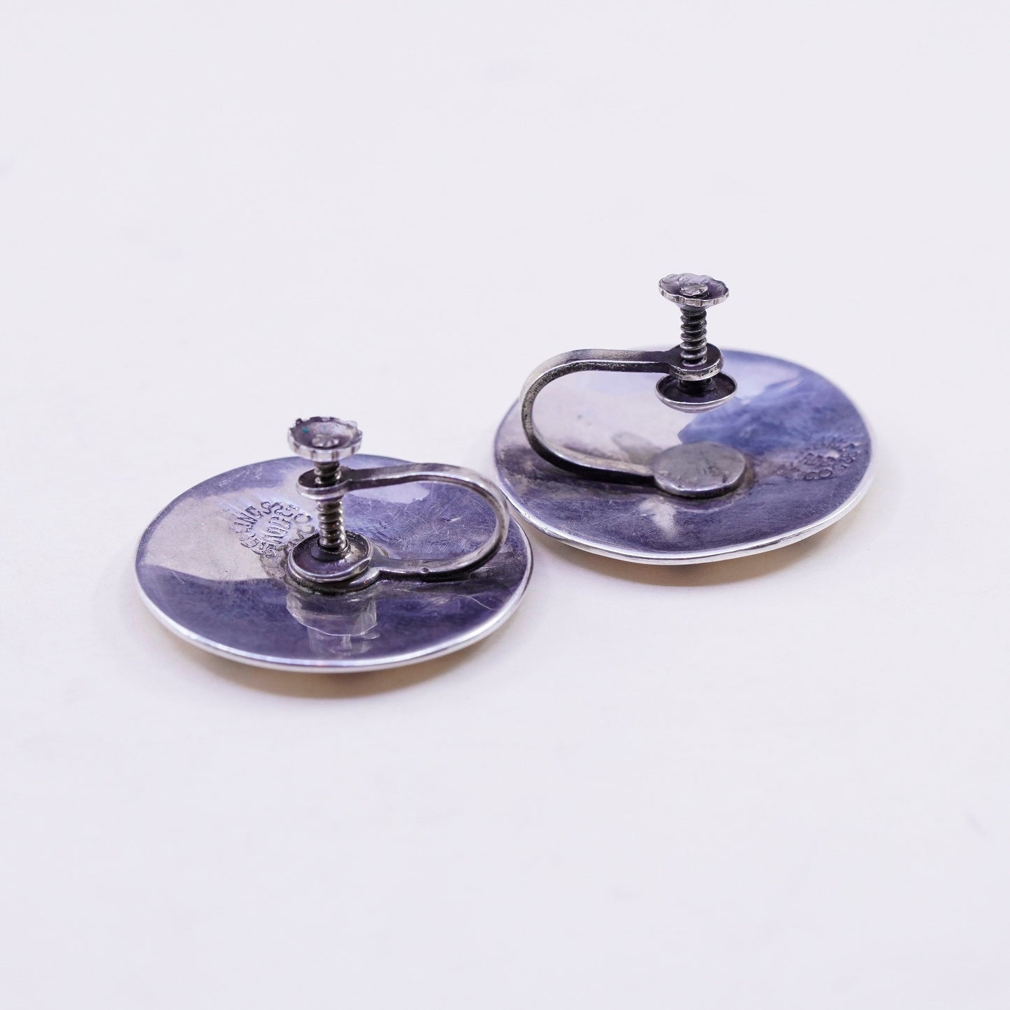 Mexico Sterling silver handmade earrings, 925 screw back flower with abalone
