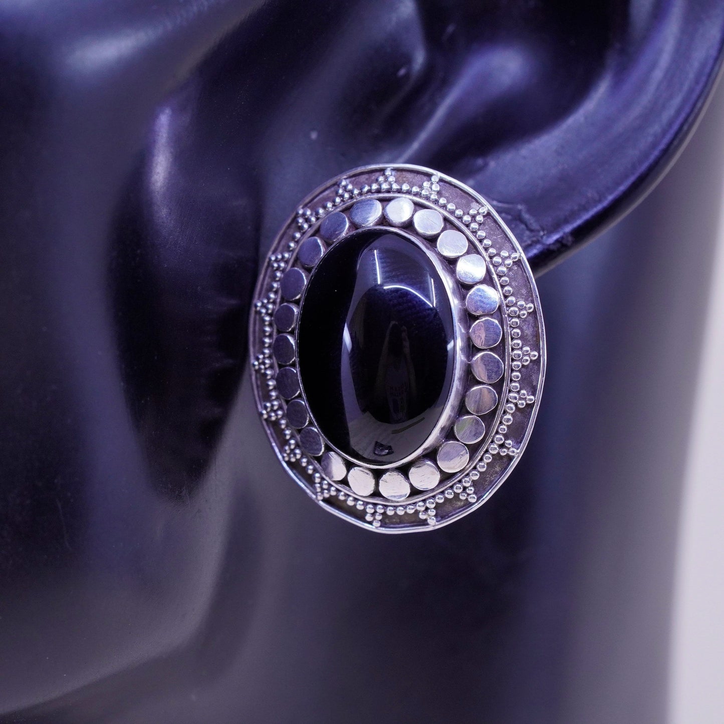 southwestern Sterling silver handmade earrings, Mexico 925 stud obsidian beads