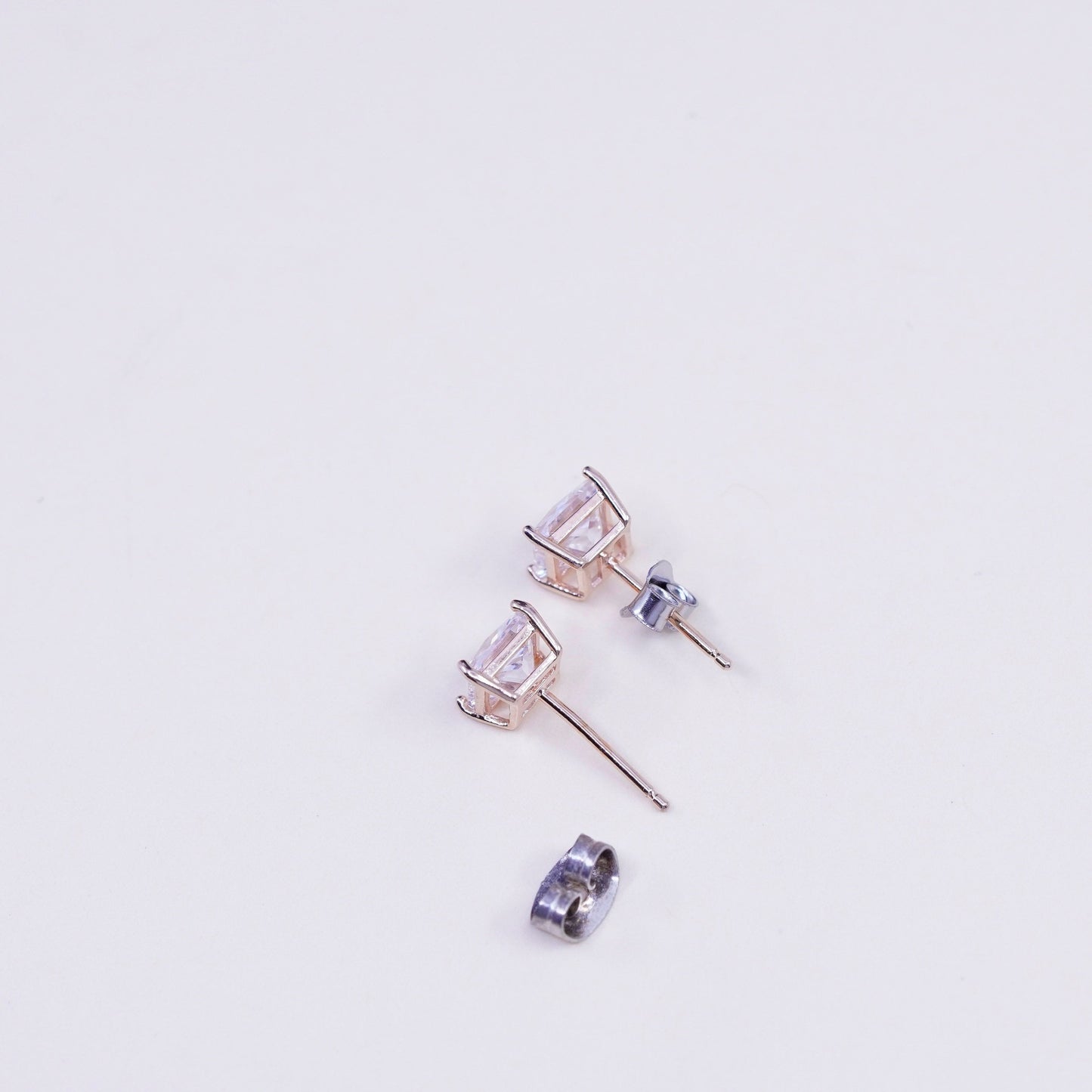 5mm, Vintage rose gold over sterling 925 silver cz studs, minimalist earrings