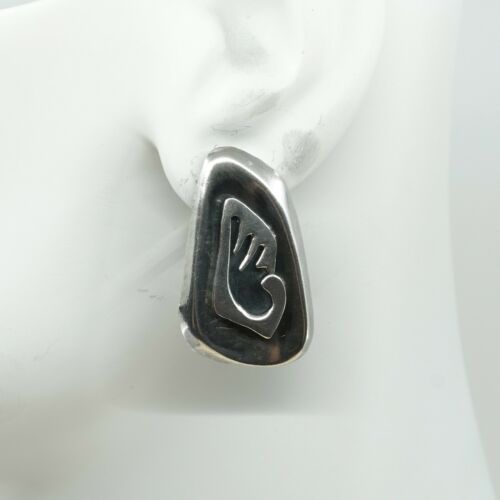 Vtg Sterling 925 Silver Handmade Screw Back Earrings Embossed Wings