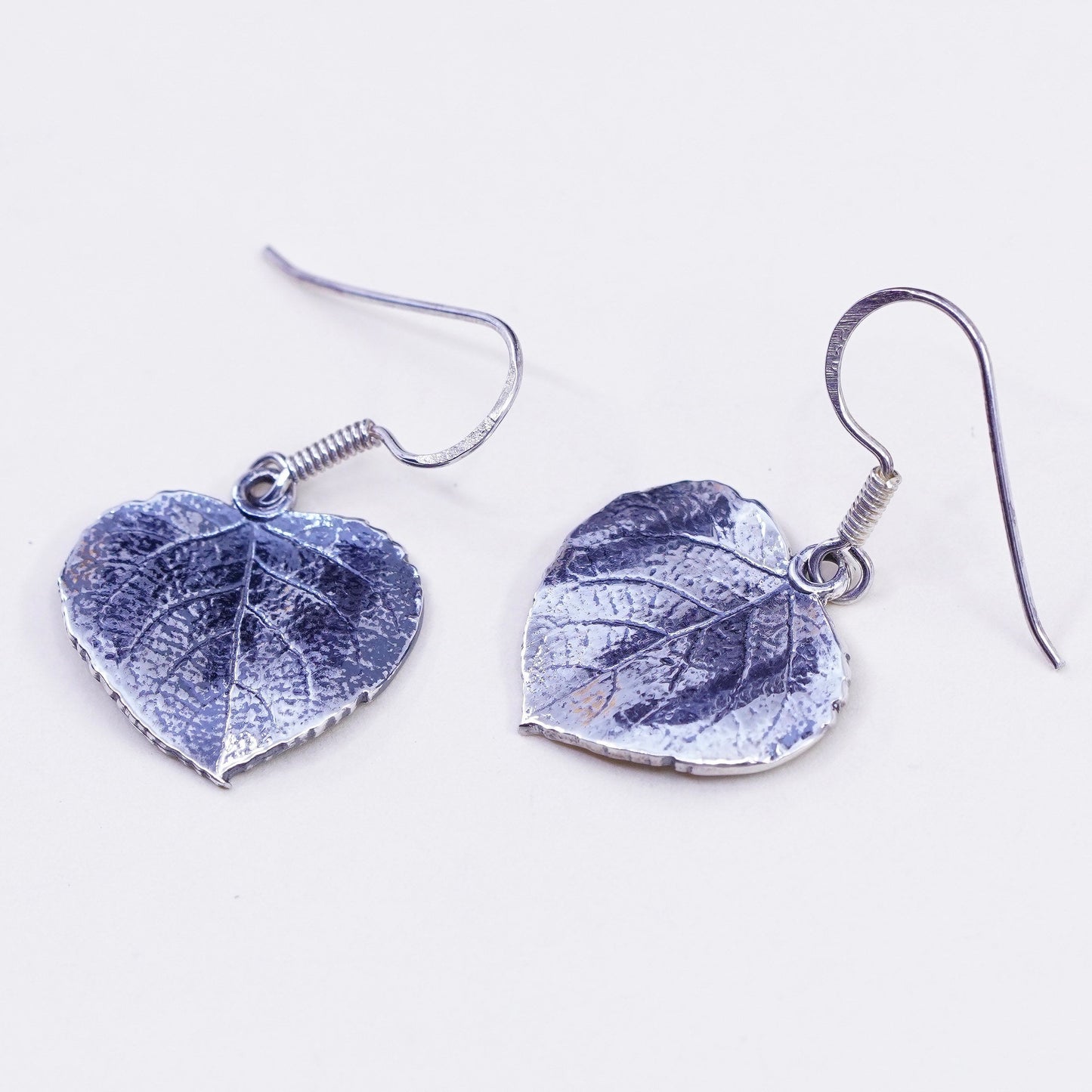 Vintage Sterling silver handmade earrings, 925 leaf dangles