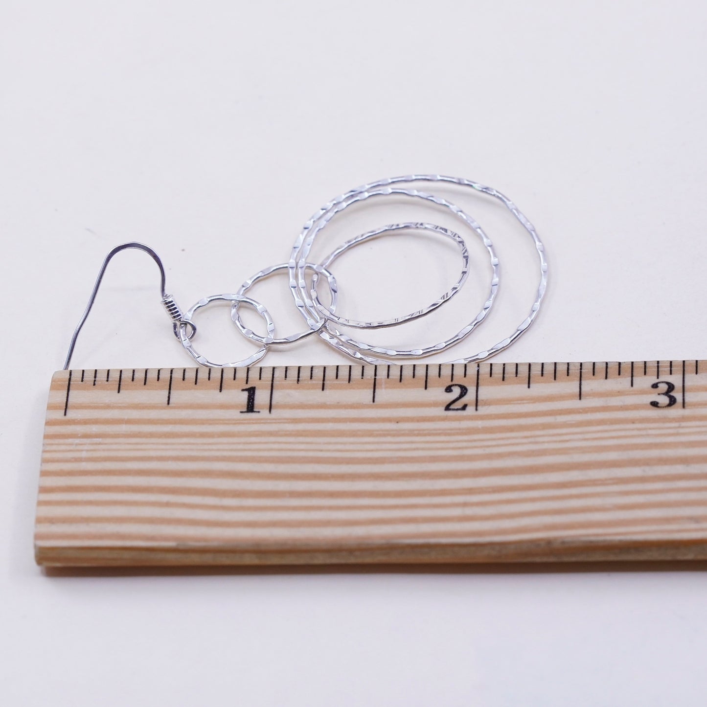 vtg milor Italy sterling silver earrings, 925 textured entwined circle dangles