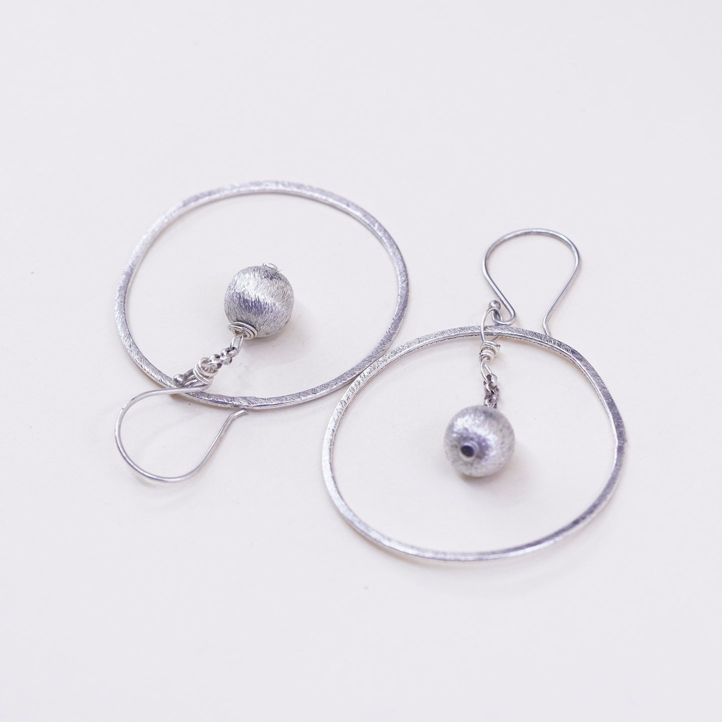 sterling silver handmade earrings, glittering 925 circles dangle N bead dangles