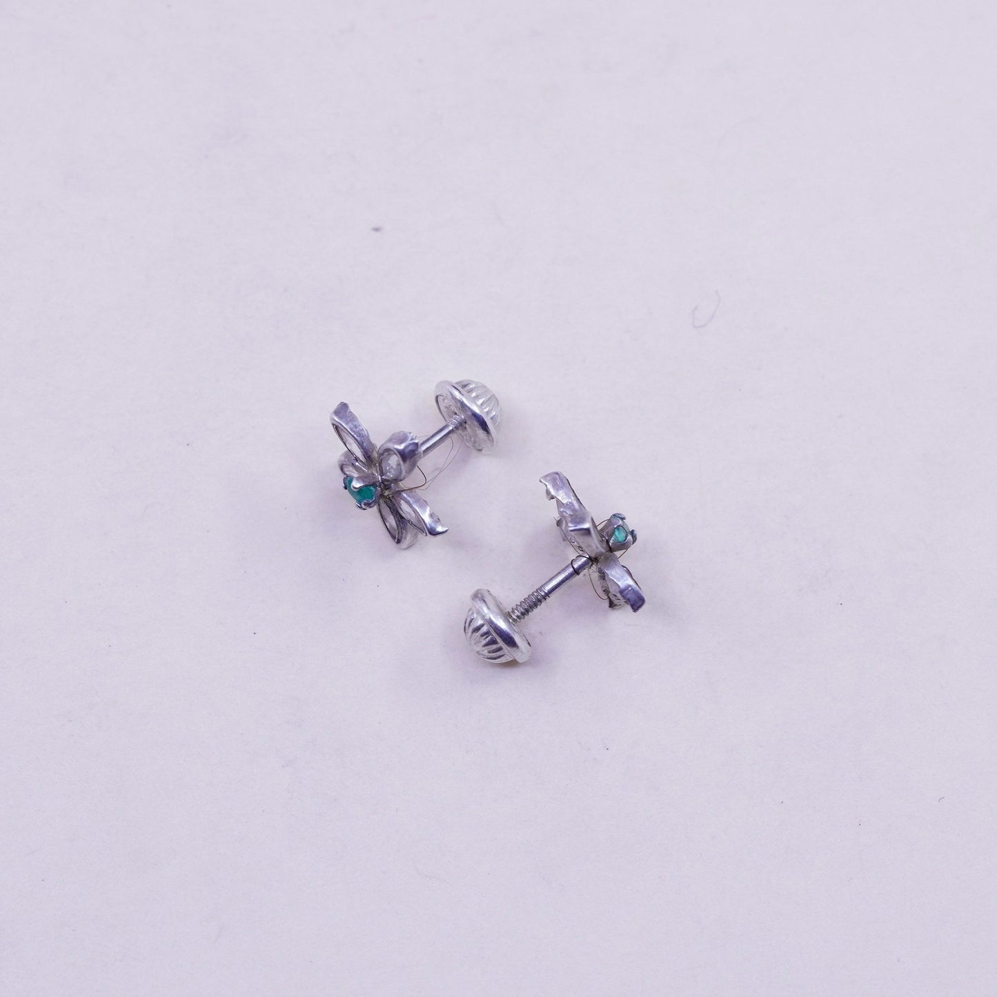 sterling 925 silver flower crystal and emerald studs, minimalist earrings