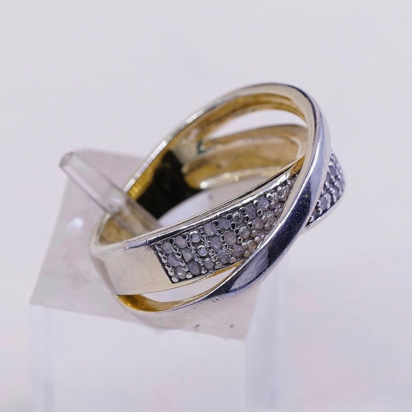 sz 7, DBJ vermeil gold over Sterling silver ring, 925 band w/ cluster diamond