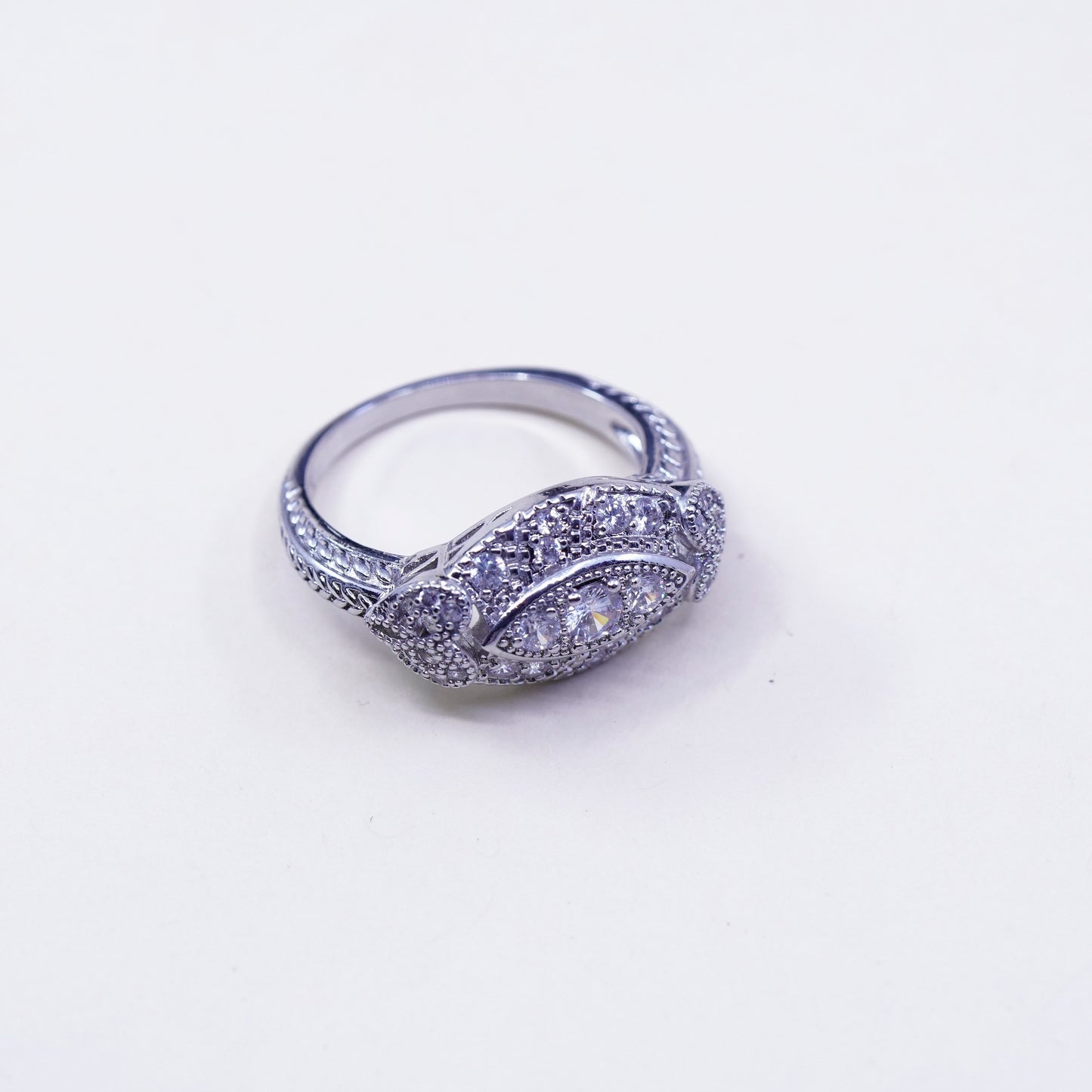 Size 9, vintage jewelry, sterling 925 silver cluster crystal engagement ring