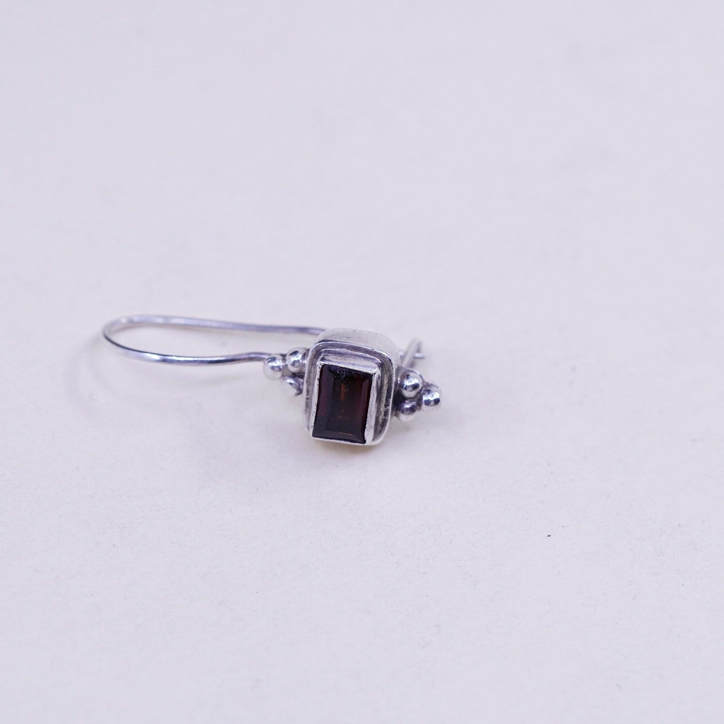 Vintage Sterling 925 silver handmade earrings with rectangular ruby