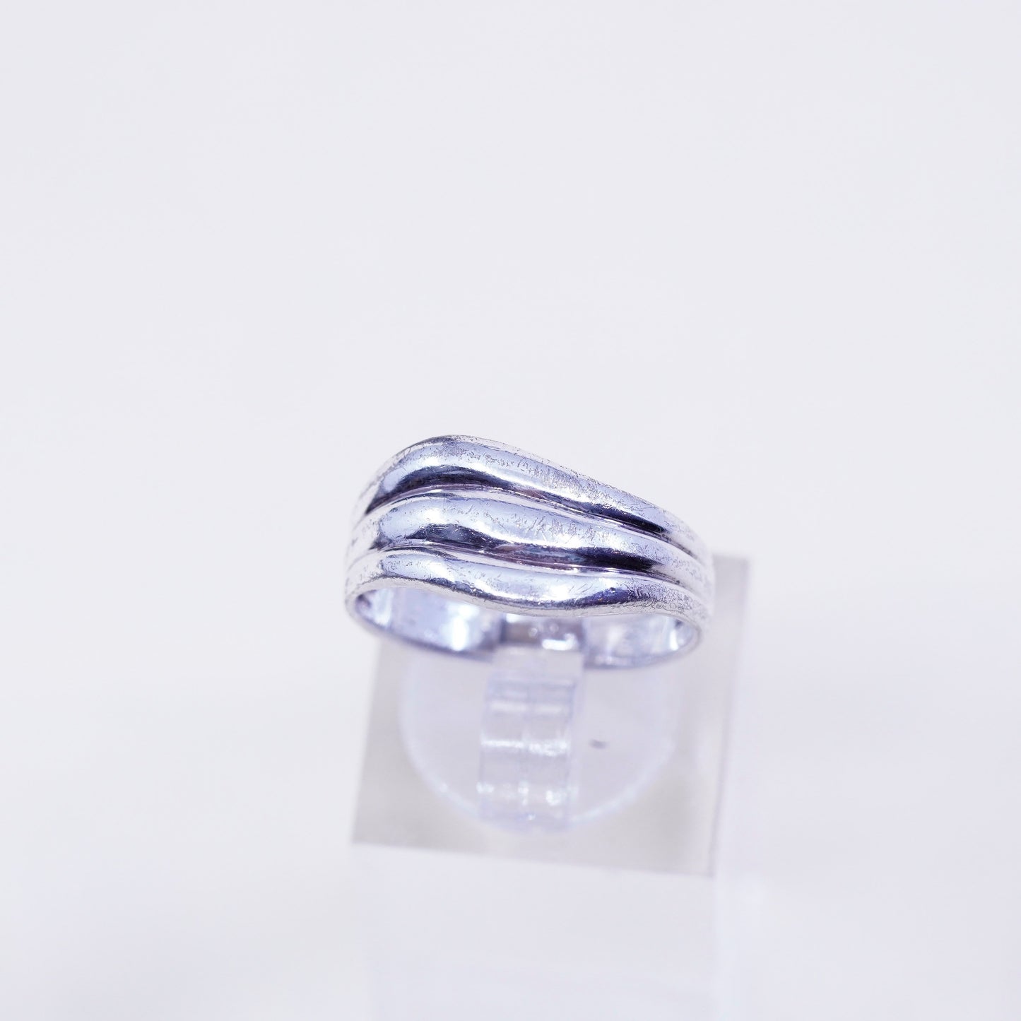 Size 7, vintage sterling silver handmade ribbed ring, 925 modern statement band