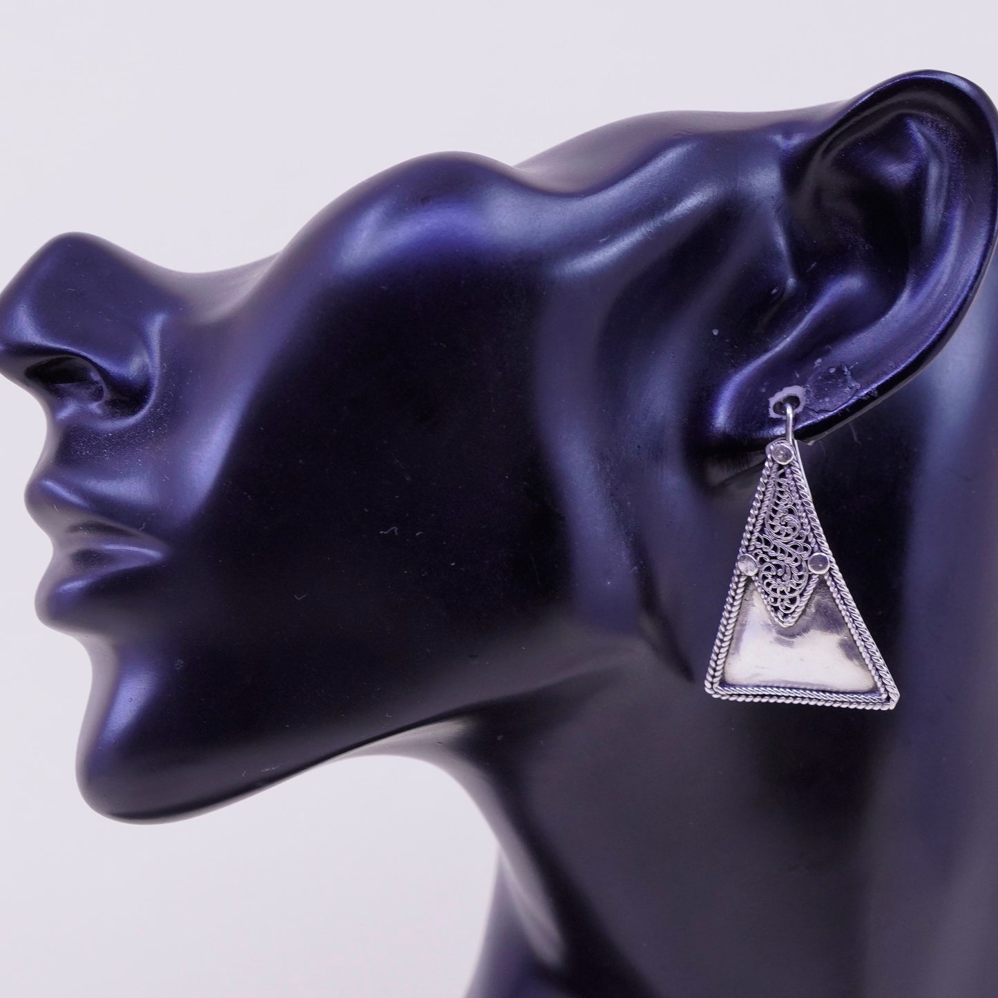 Vintage Sterling silver handmade earrings, 925 silver triangular dangles