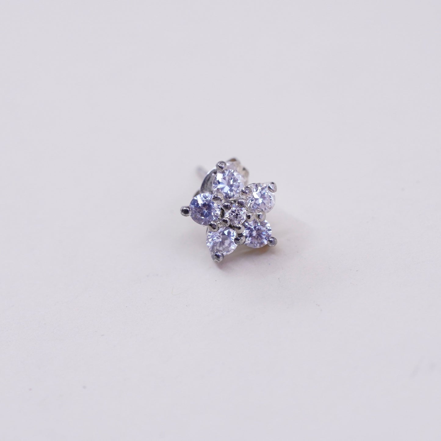 Vintage Sterling silver handmade earrings, 925 flower studs with cz