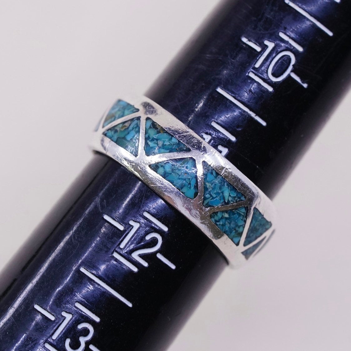 sz 11, Sterling silver handmade ring, 925 band w/ turquoise inlay, Zuni