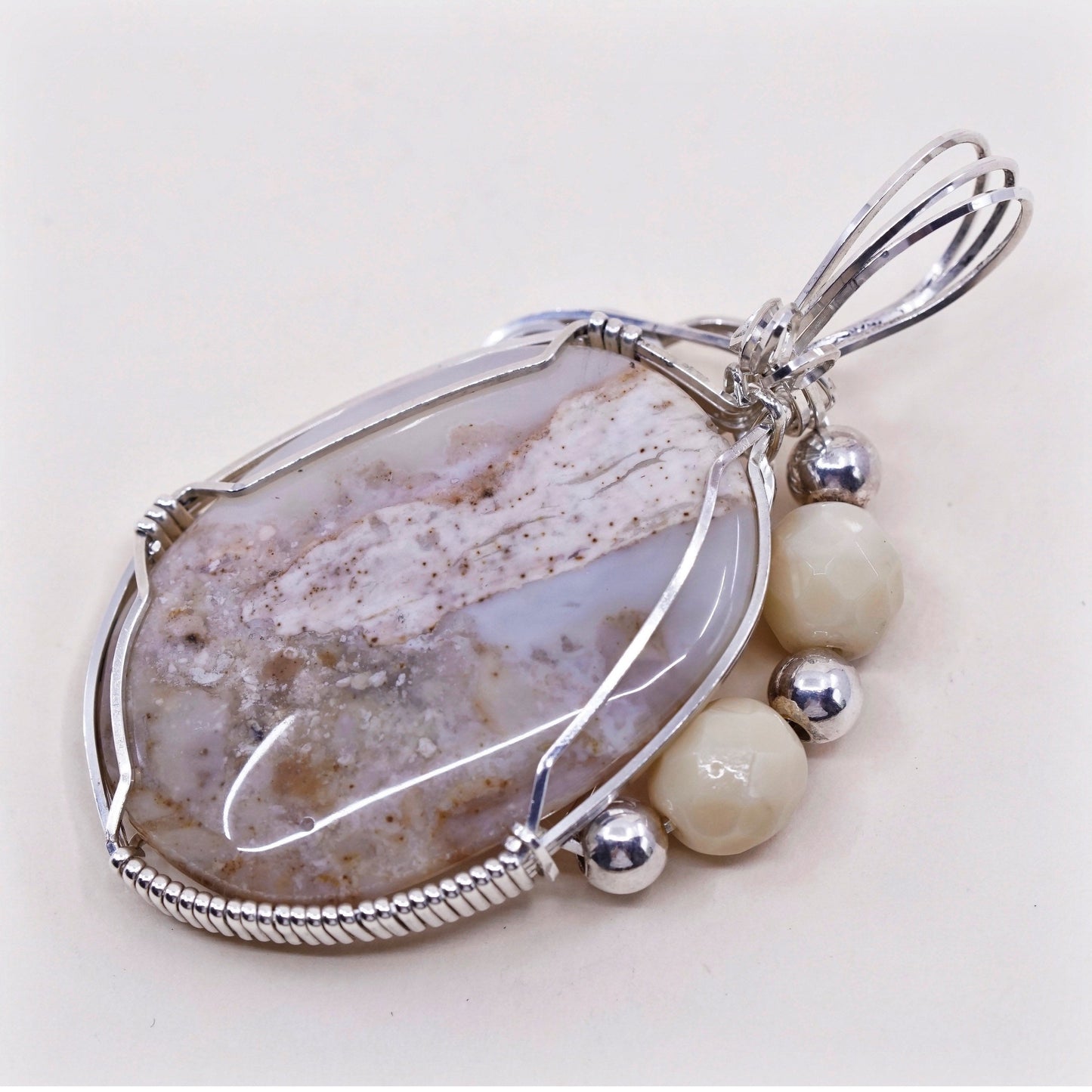 vtg southwestern sterling silver handmade pendant, 925 with crazy lace agate
