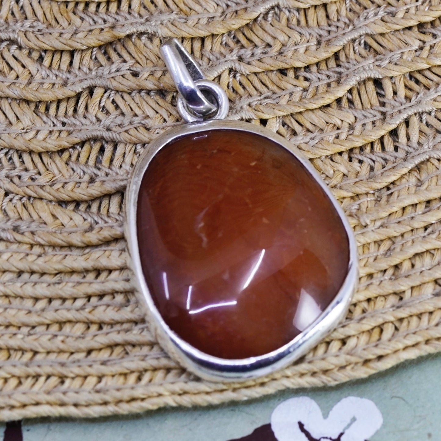 Vintage Taxco sterling 925 silver Handmade huge Pendant with oval Carnelian