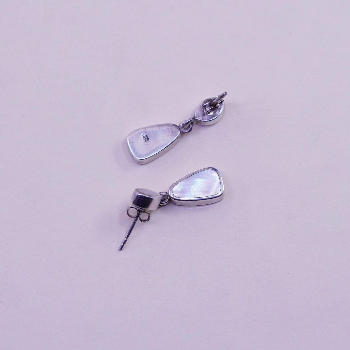Vintage sterling 925 silver handmade earrings with mother of pearl