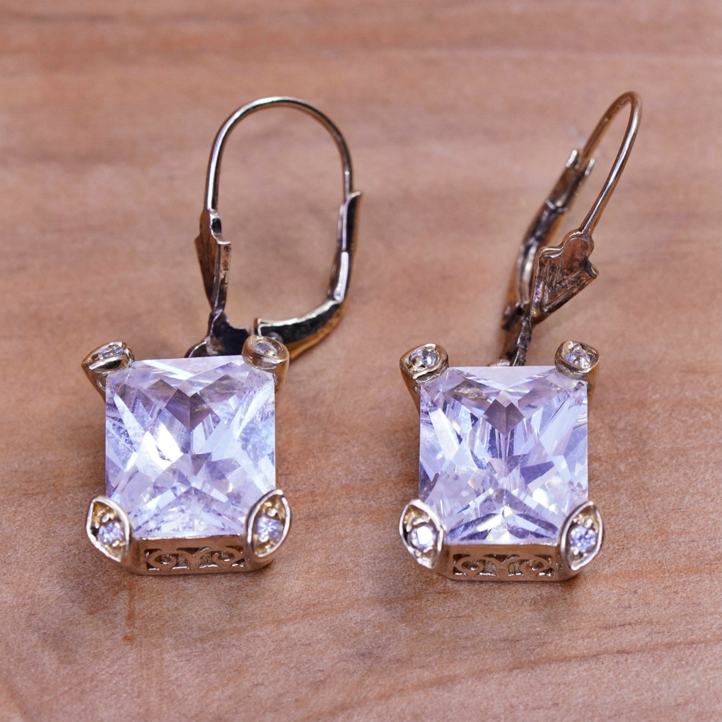 Vintage vermeil gold filled Sterling 925 silver handmade earrings with cz