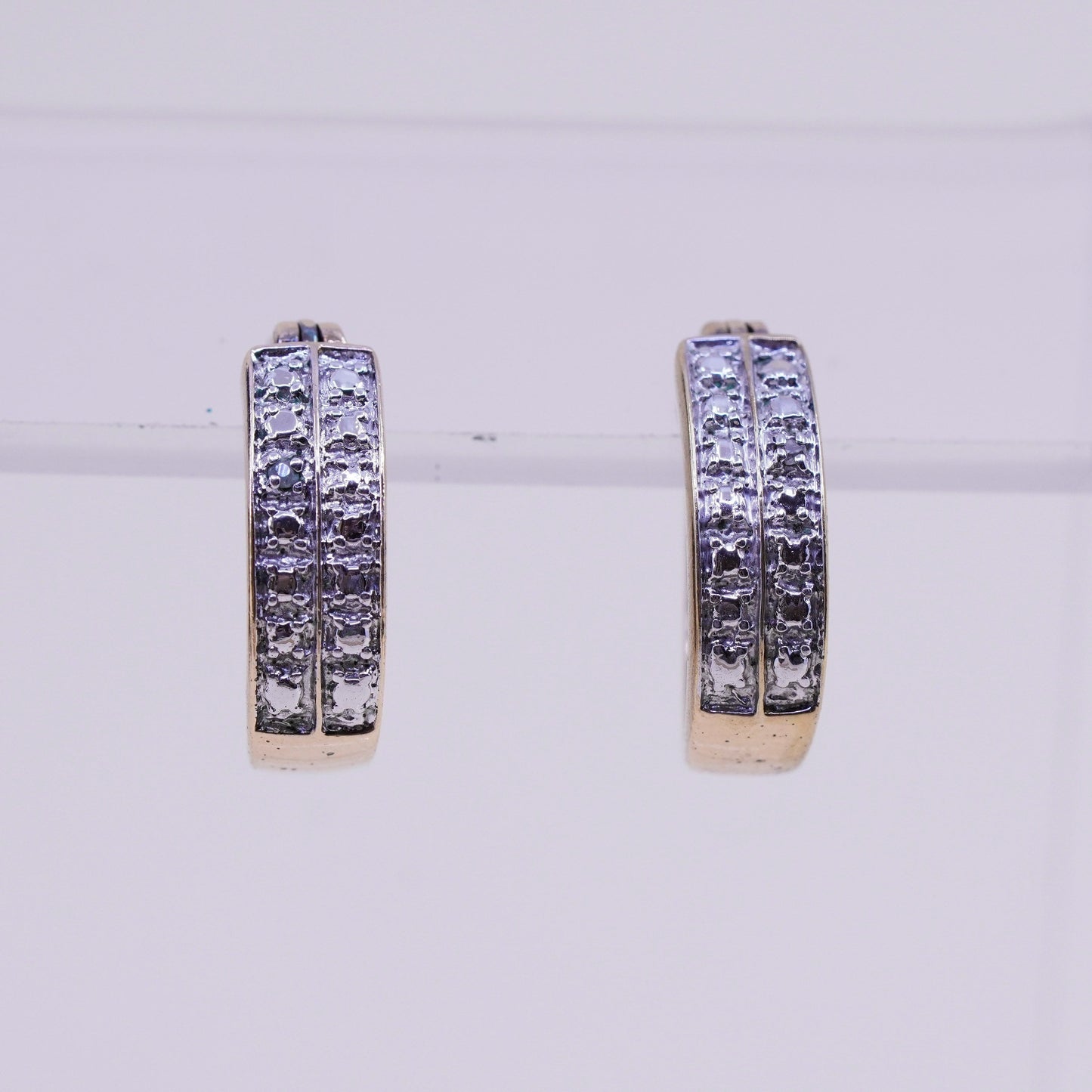 0.5”, vermeil gold over sterling silver earrings, 925 hoops, huggie diamond