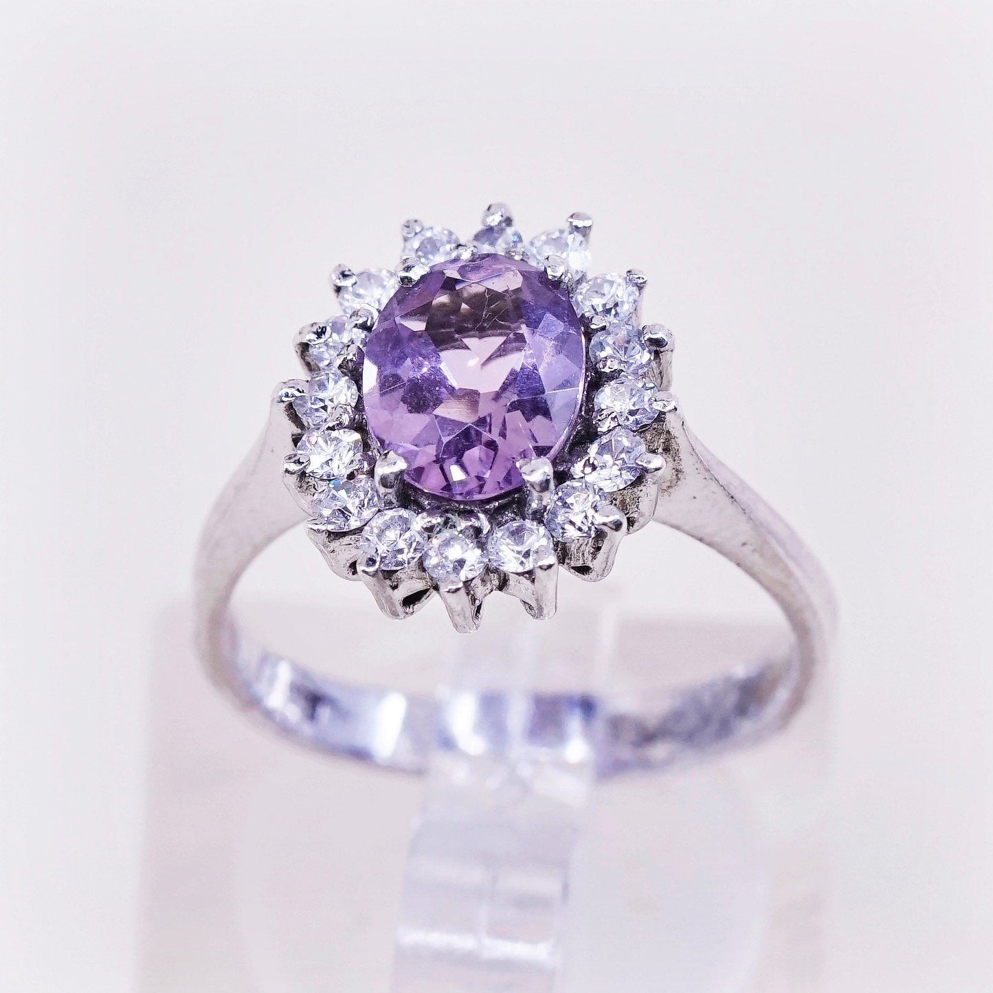 sz 5.75, vintage Sterling silver handmade cocktail ring, 925 w/ amethyst N Cz