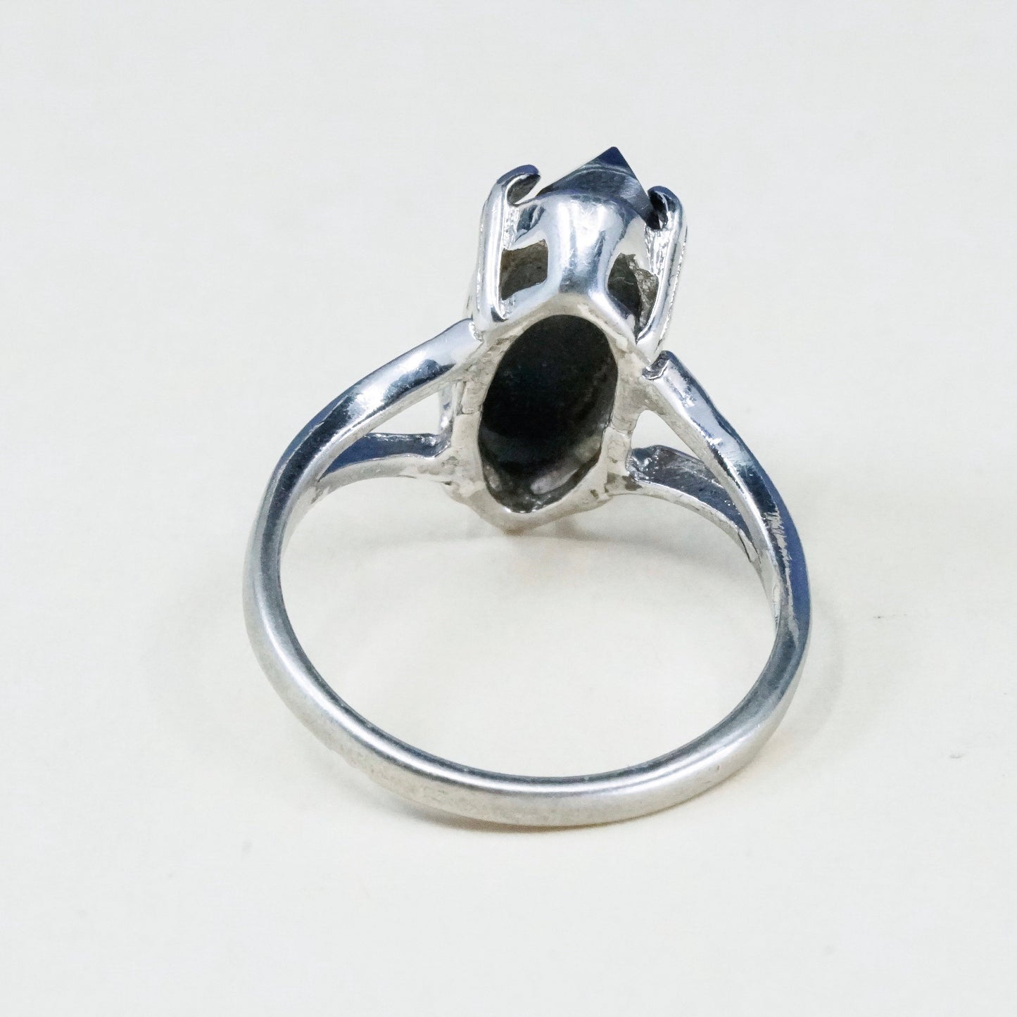 Size 6, vtg sterling 925 silver handmade ring with Marquise shaped hematite